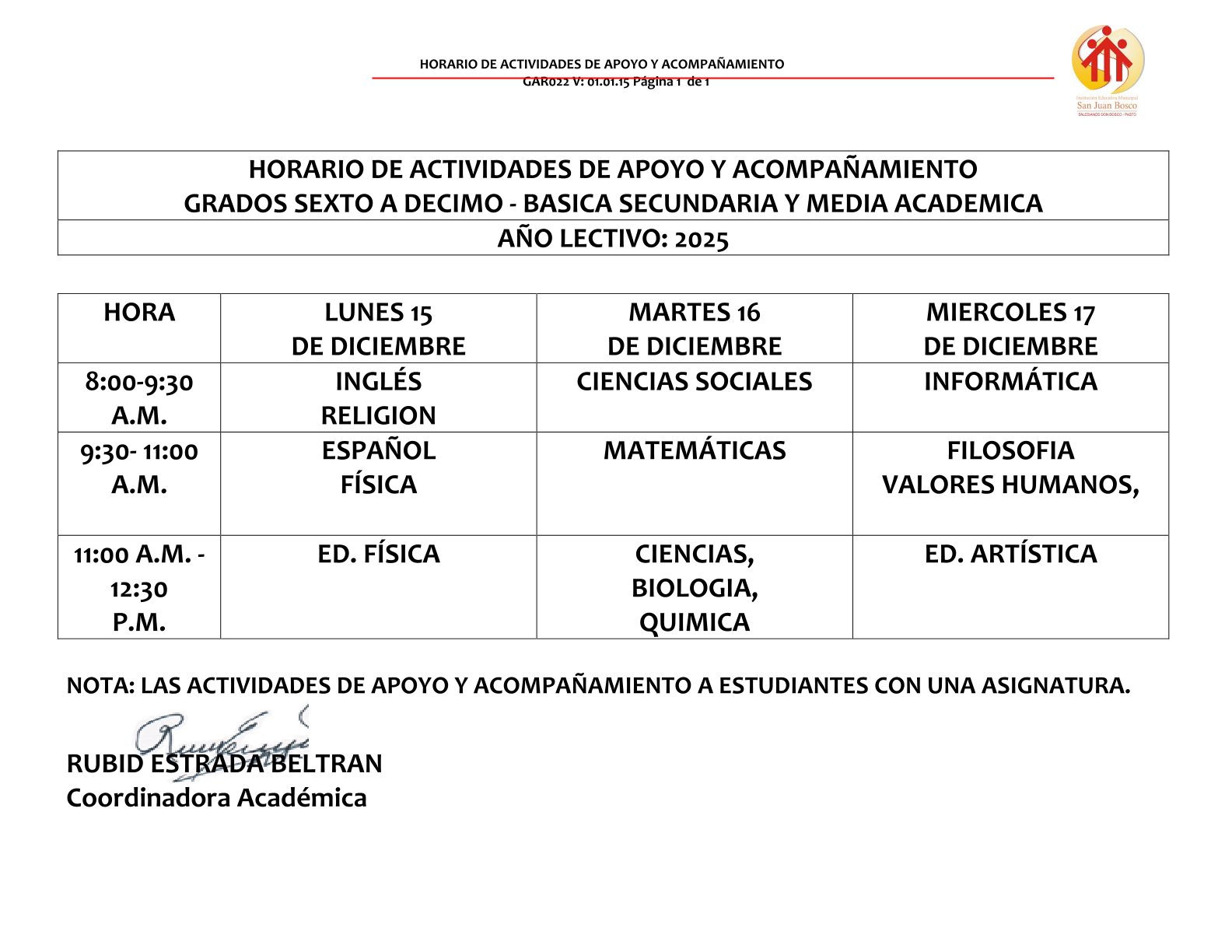 horario 2